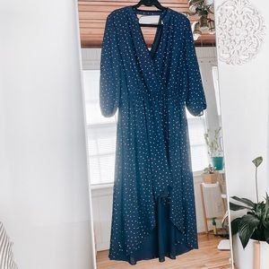 Faux wrap high-low hem dress